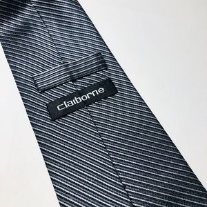 Claiborne Mens Necktie  Black White Striped 💯Silk
